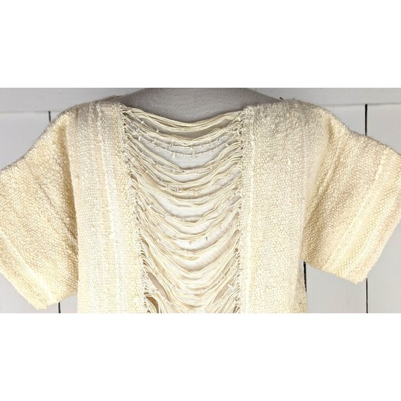 Vintage ivory chunky striped sequin knit sheer string beaded back pullover sweat - Picture 6 of 10
